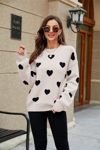 New Valentine's Day Heart Round Neck Plus Size Loose Women's Knit Sweater