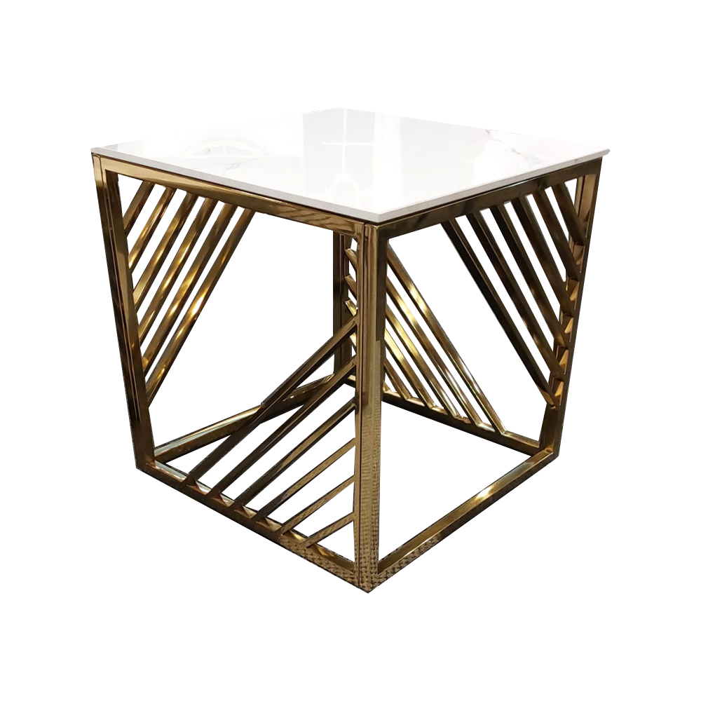 Azure Gold Lamp Table with Polar White Sintered Top