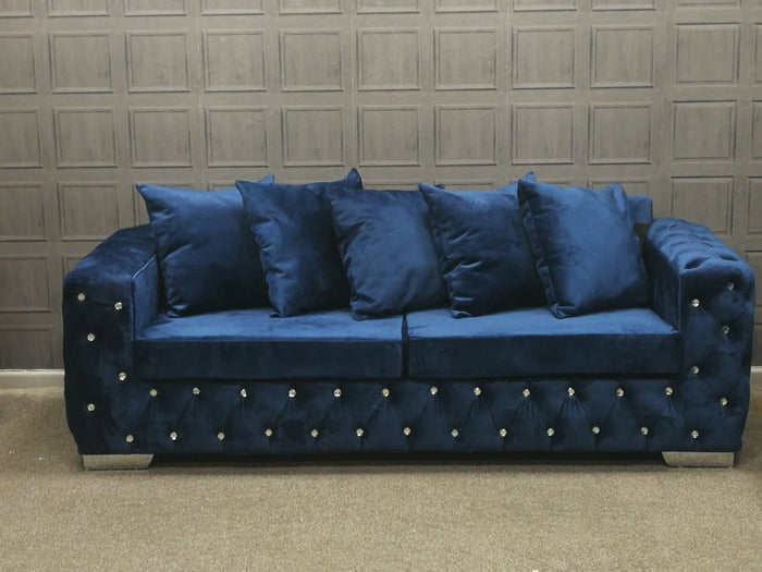 Ashton Chelsea Sofa 3+2 Seater Set Scatter Back Blue Plush Velvet