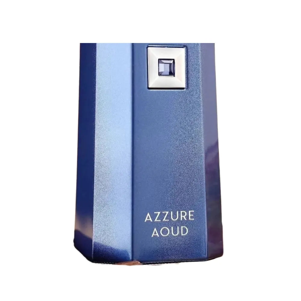 Blue Azzure Aoud perfume bottle on a white background