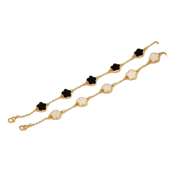 Black & White Flower Bracelet Set – 2 Piece