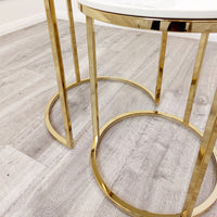 Cato Nest of 2 Tall Gold End Tables with Polar White Sintered Stone Tops