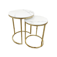 Cato Nest of 2 Tall Gold End Tables with Polar White Sintered Stone Tops