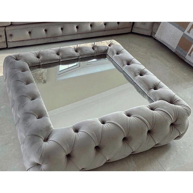 Chesterfield Velvet Upholstered Glass Top Coffee Table