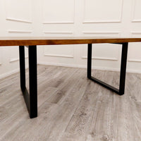 Freya 1.8 Dining Table Solid Dark Pine wood with Matt Black Metal Legs