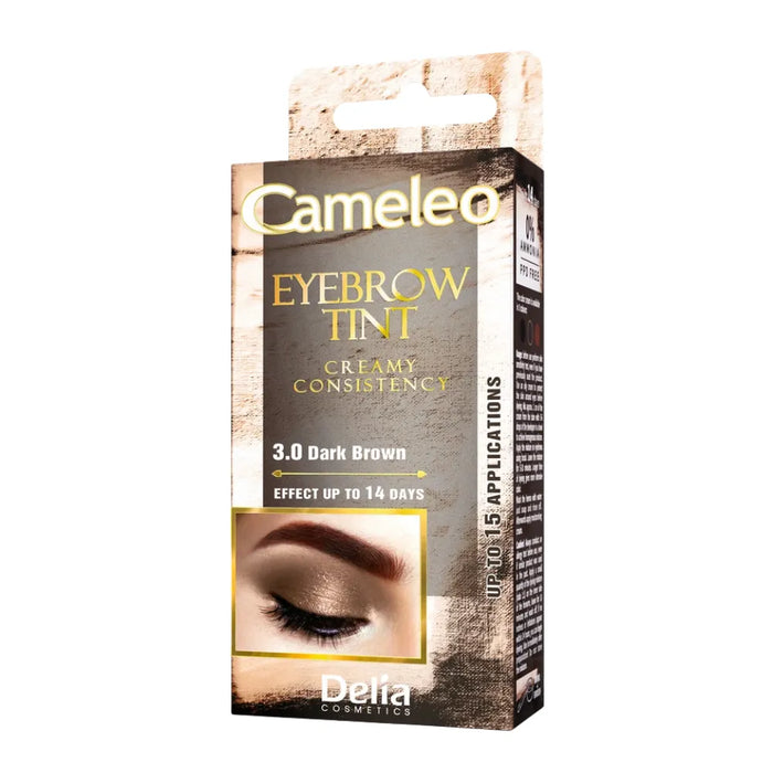 Cameleo eyebrow tint packaging with dark brown color option on a white background