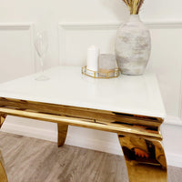 Louis Gold Lamp Table with White Glass Top