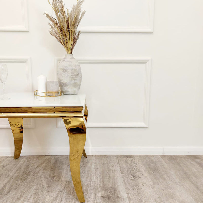 Louis Gold Lamp Table with White Glass Top