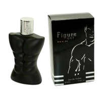 Black perfume bottle and packaging with 'Figure Out' branding on a white background