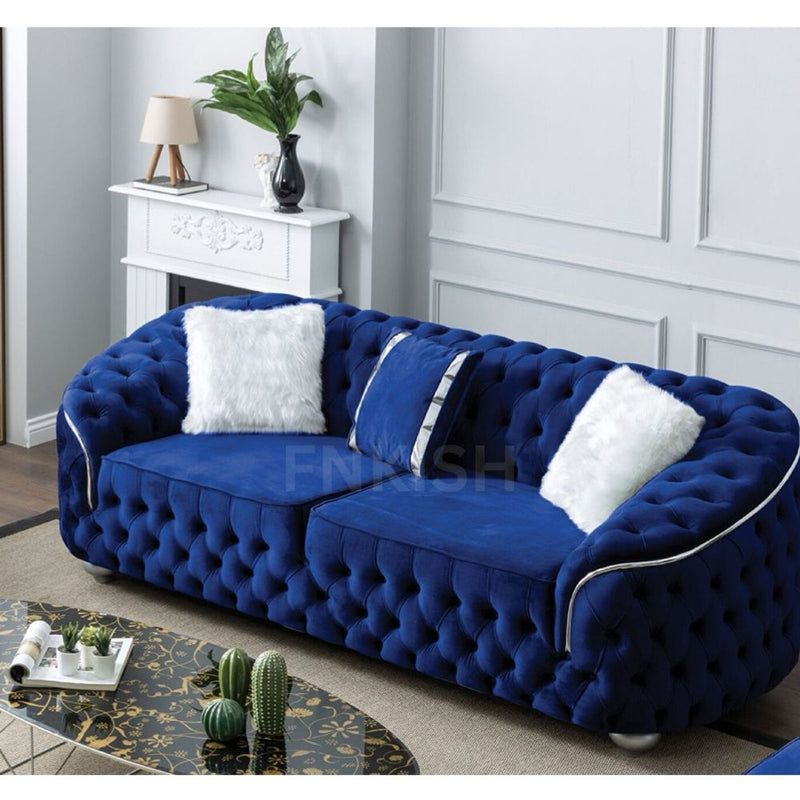 Khalifa Chesterfield 3 Seater 2 Seater Plush Velvet Blue Sofa Deep Button Italian Design