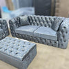 Galaxy Chesterfield Sofas 3 Seater 2 Seater Sofa Set Silver/Gold Beautiful Couch With Footstool
