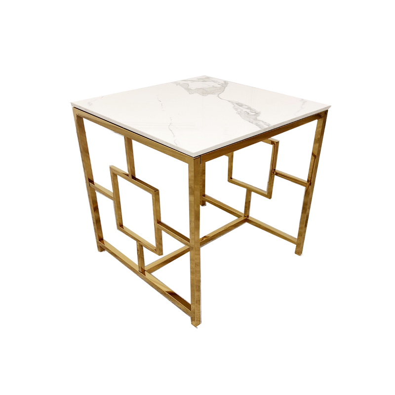 Geo Gold Lamp Table with Polar White Sintered Top