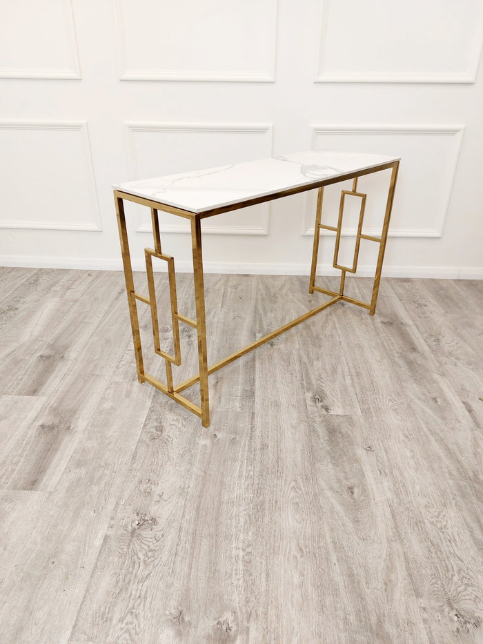 Geo Gold Console Table with Polar White Sintered Top