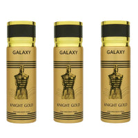 Three bottles of Galaxy Knight Gold perfume on a white background