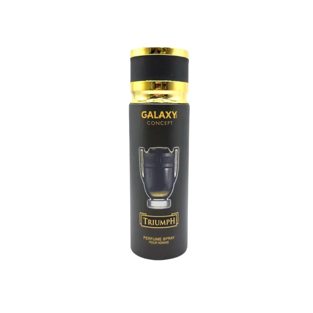 Perfume spray bottle with 'Galaxy Concept' and 'Triumph' branding on a white background