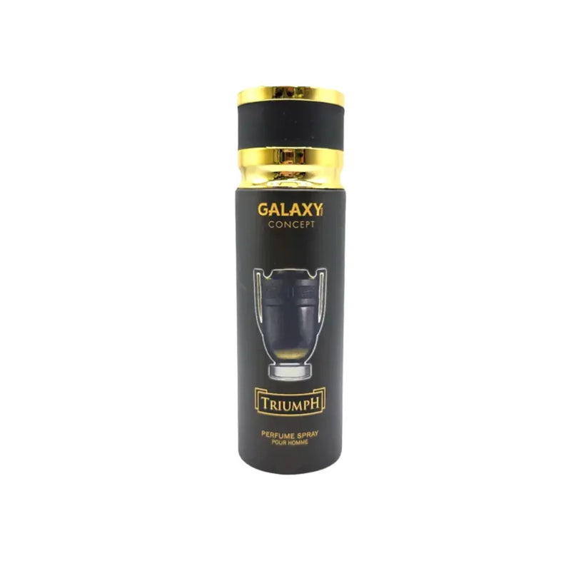 Perfume spray bottle with 'Galaxy Concept' and 'Triumph' branding on a white background