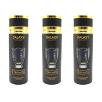 Three Galaxy Concept Triumph perfume spray bottles on a white background
