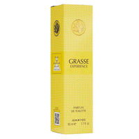 Yellow box of Grasse Experience perfume by Jean Yves on a white background