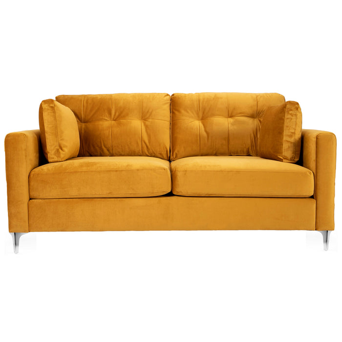 Hira Chaise Comfy 3+2 Seater Sofa Set in Mustard Plush Velvet