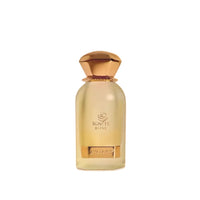 Gold perfume bottle with 'Ignite Rose' text on a white background