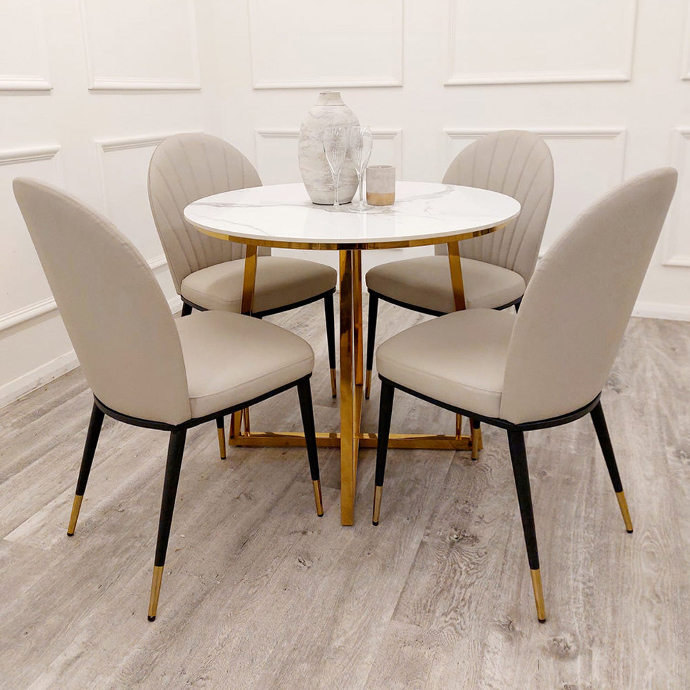 Juno Gold 90cm Round Dining Table with Polar White Sintered Stone Top