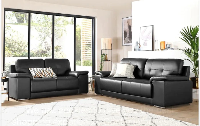 Kansas Black Imported Leather 3+2 Seater Sofas Set