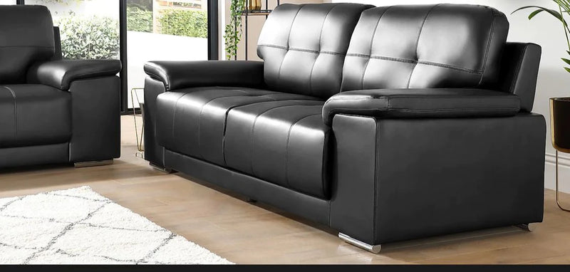 Kansas Black Imported Leather 3+2 Seater Sofas Set