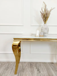 Louis Gold Console Table in White Glass Top