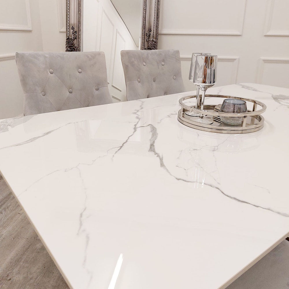 Lucien 1.6 Chrome Dining Table with Polar White Sintered Stone Top