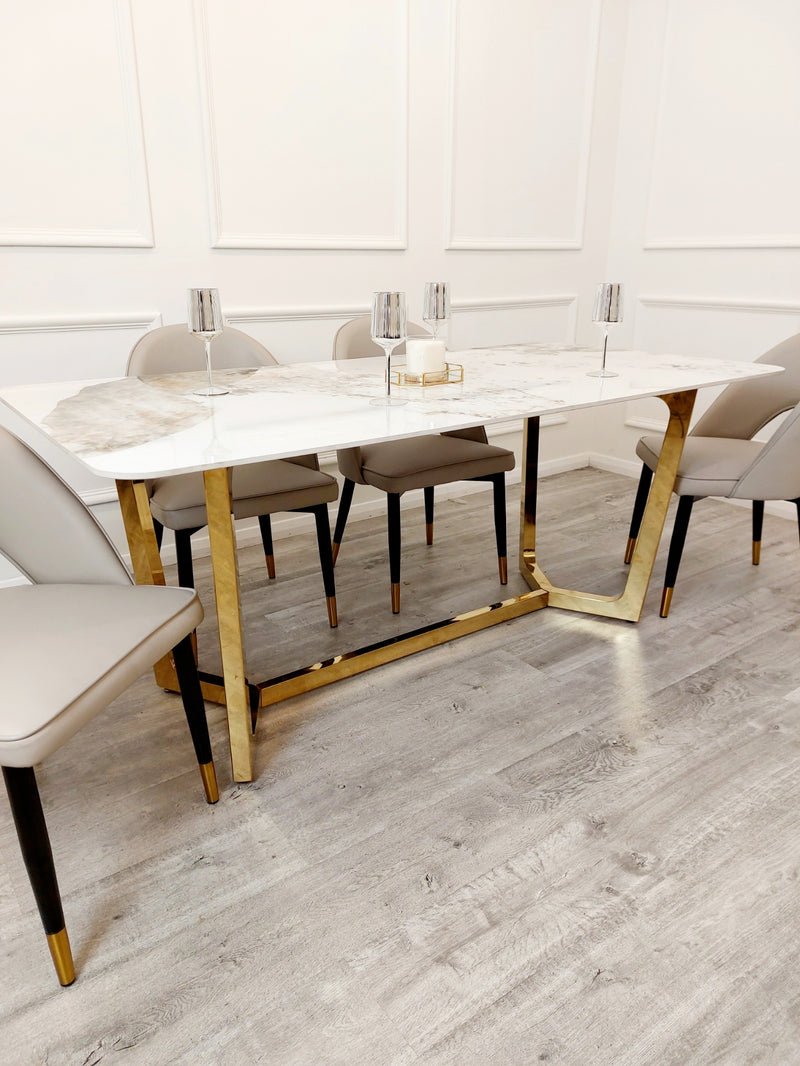 Lucien 1.8 Gold Dining Table with Pandora Gold Sintered Stone Top
