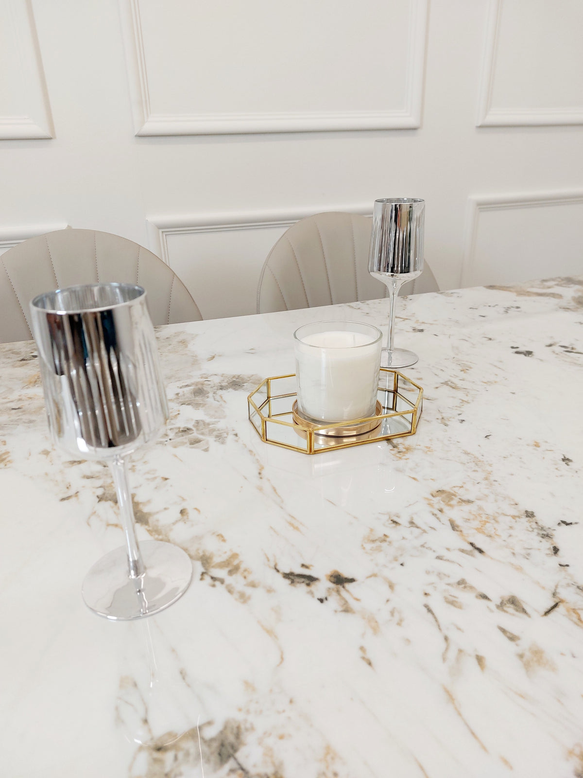 Lucien 1.8 Gold Dining Table with Pandora Gold Sintered Stone Top