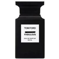 Black Tom Ford perfume bottle with 'Fabulous' label on a white background