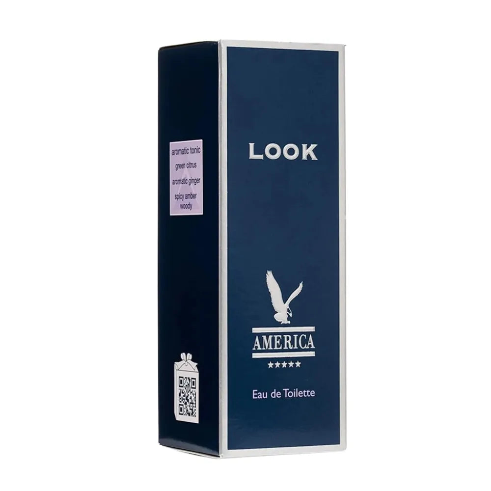 Blue box of Look America Eau de Toilette on a white background