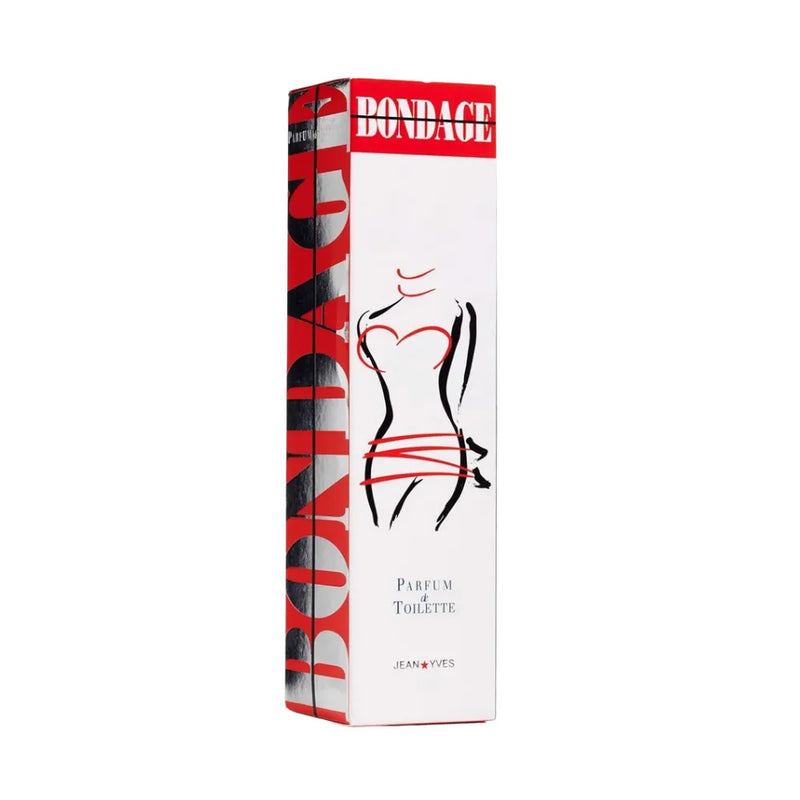 Box of Bondage perfume with red and black design on a white background