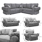 Newton Full Back Fabric Double 3+2 Seater Set Sofa in Grey