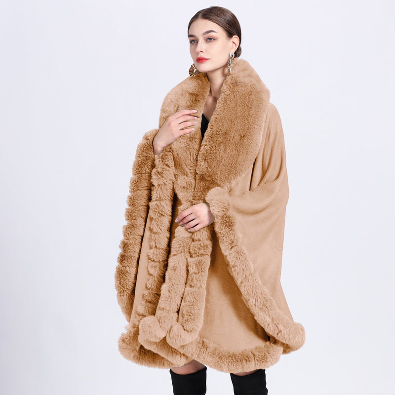 Fur Collar Shawl Cape Knitted Cardigan Baggy Coat