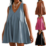 Pleated Pocket V-neck Dress Women's Clothing