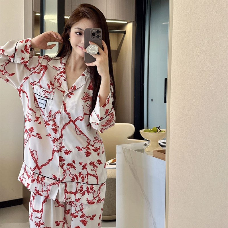 Satin Korean Style Long Sleeve Ice Silk Pajamas Women's New Homewear Suit