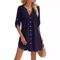 Women's Beach V-neck Buttons Dress