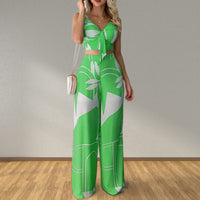 Women's Tube Top Lace-up Wide-leg Pants Suit