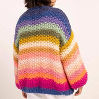 Thick Needle Sweater Coat Rainbow Striped Contrast Color Sweater Cardigan