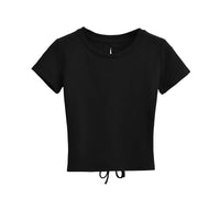 Hot Girl Back Hollow Drawstring Design Round Neck Short Sleeve