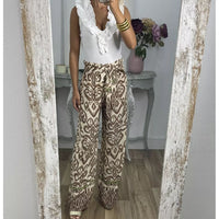 Women's Fashion Printing Belt Loose Casual Trousers