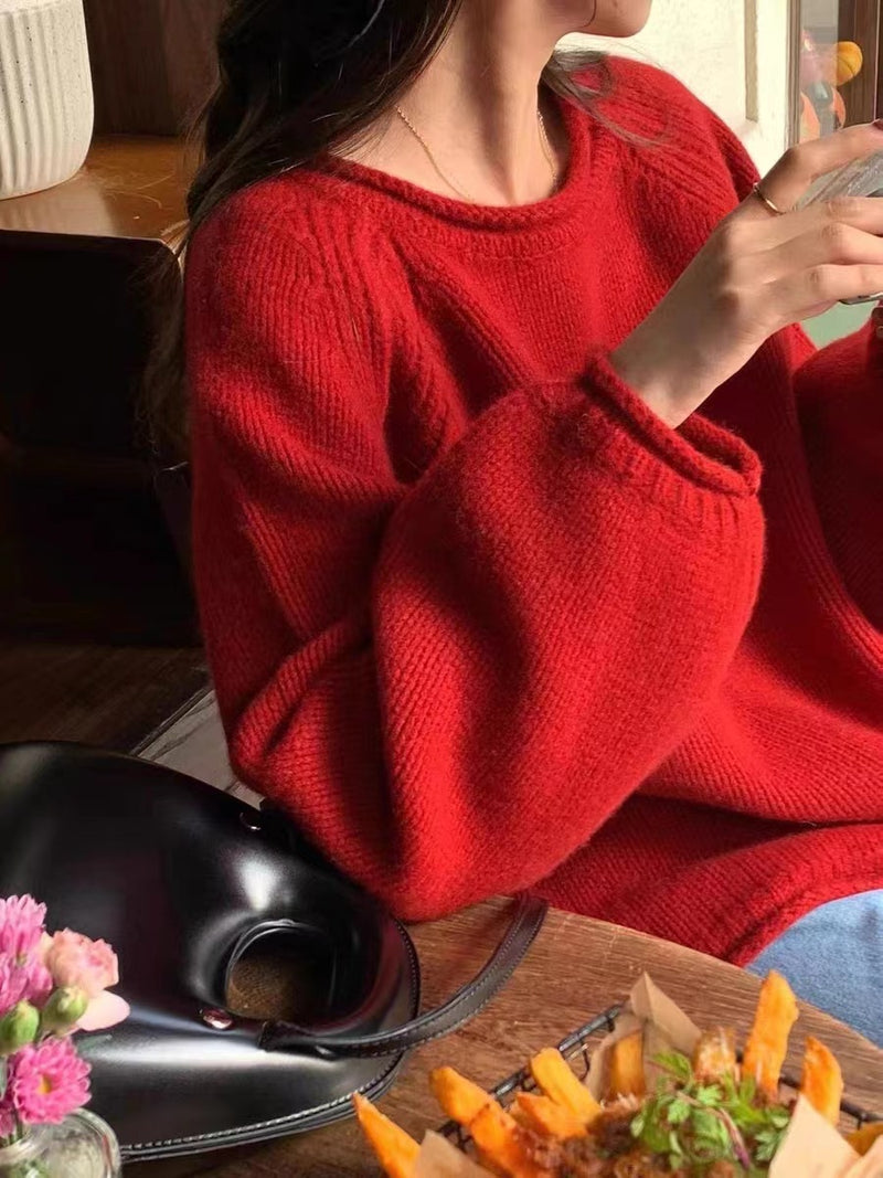 Solid Color Idle Style Pullover Knitted Sweater