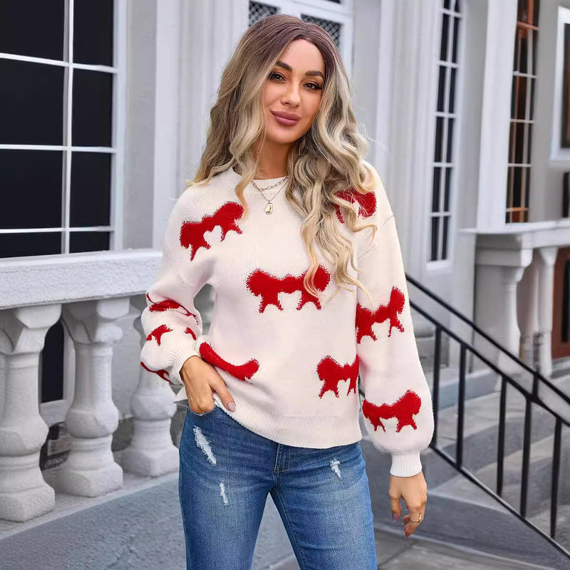 Women's Round-collar Long-sleeve Knitwear Bow