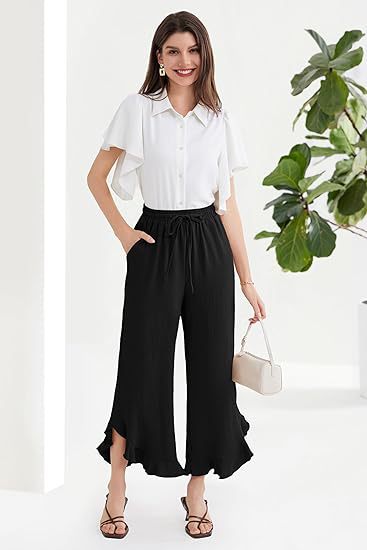 Fashion Ruffles Bell-bottoms Ankle-length Pants Women