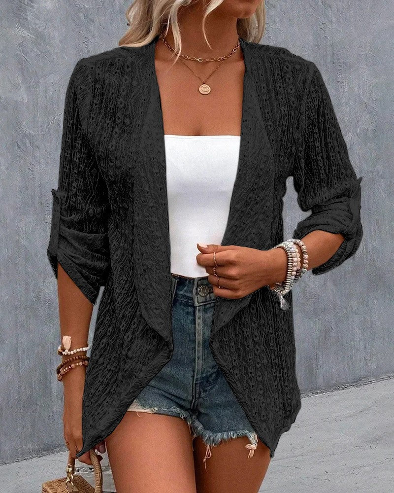 Women's Fashion Long Sleeve Casual Rolled Sleeves Cardigan Jacket