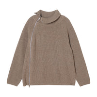 Side Zipper Knitted Cardigan Thickened Loose Camel Sweater