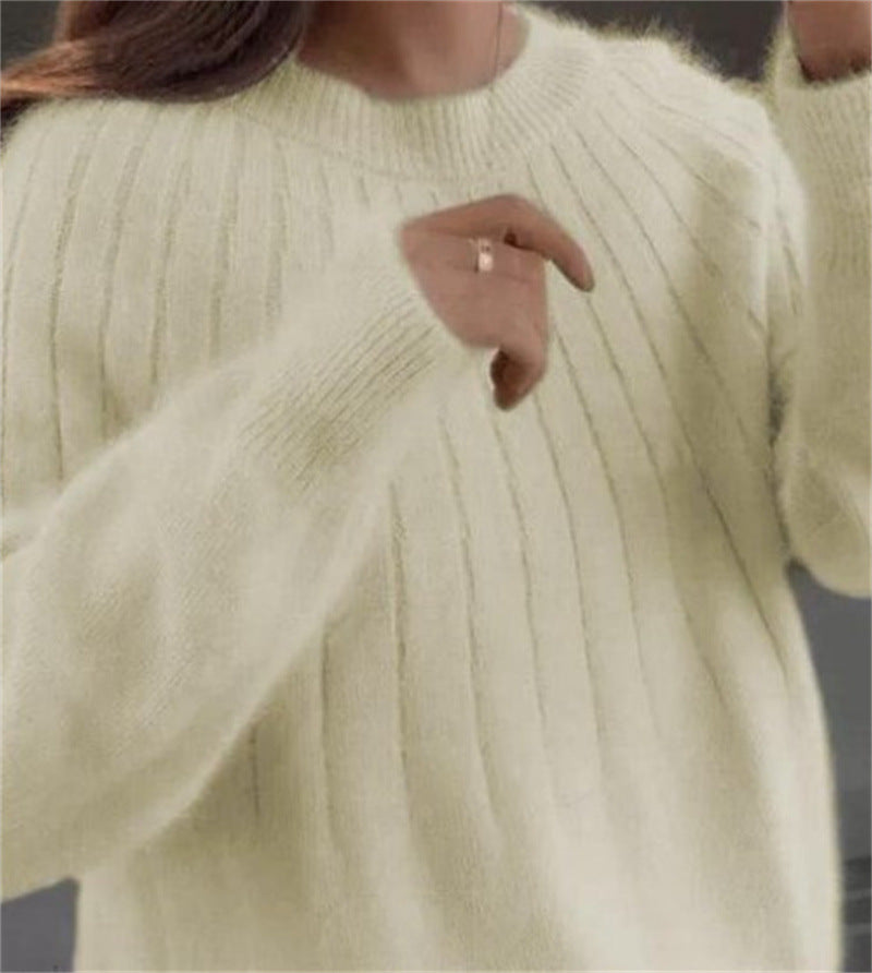 Women's Sweater Solid Color Short Pullover Round Neck