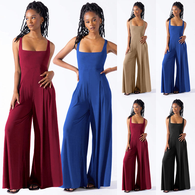 Fashion Casual Knitted Sling Wide-leg Jumpsuit